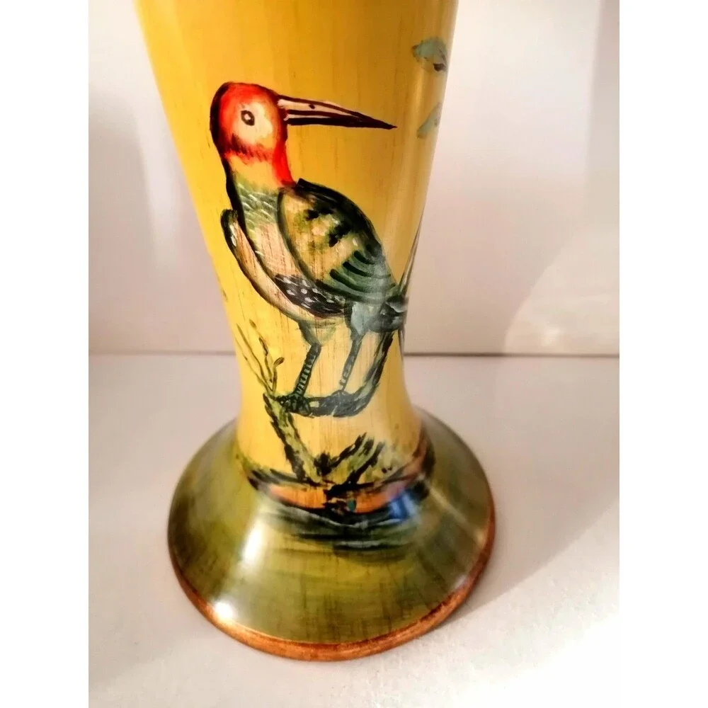 Vintage Hand Painted Birds Oriental Ceramic Home Decor Candle Holder 12